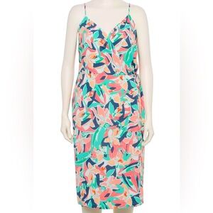 Nine West Floral Print Dress in Coral and Green Size Large